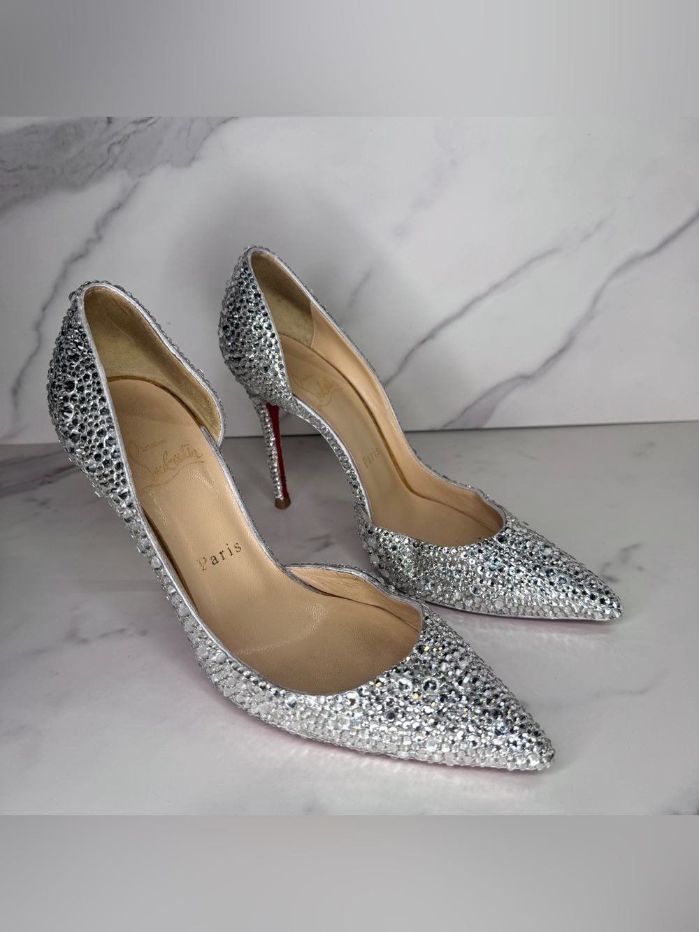 Christian Louboutin Iriza Silver Strass Crystal Heels Size 36.5 / 6.5 - Picture 10 of 16